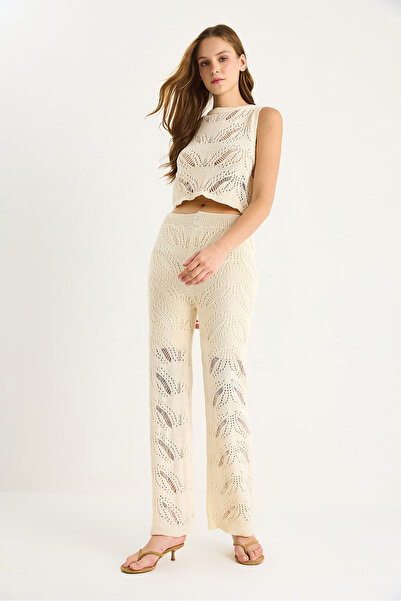 Bianco Lucci Women's Zigzag Pattern Crop Blouse High Waist Loose Pants Bottom-Top Set 20258011