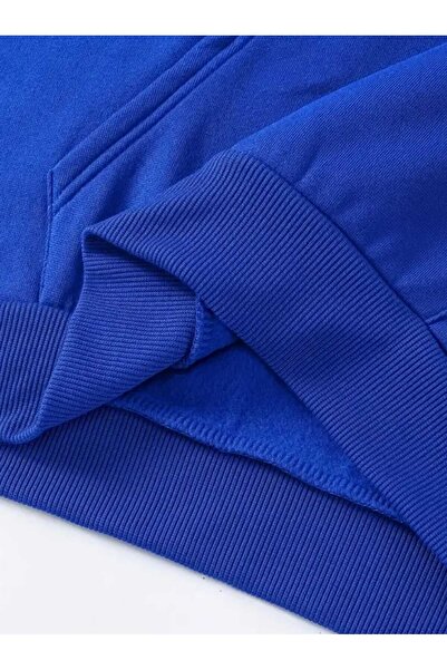 caddekombin Hanorac din bumbac Saks cu glugă și buzunar cu imprimeu Schw Zeo