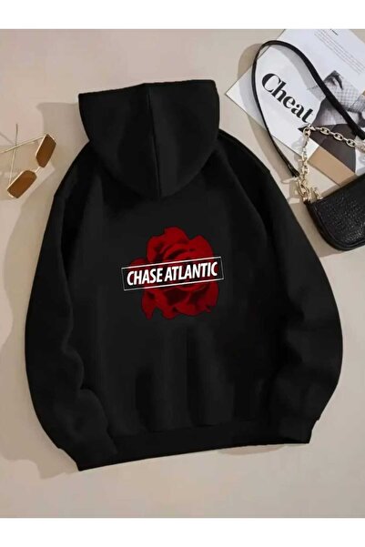 caddekombin Chase Atlantic Back Štampano Sa kapuljačom Sa džepovima Pamuk Crn...
