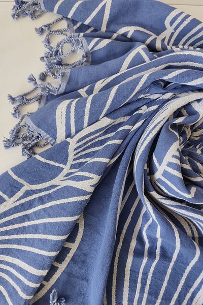 Sevim Πετσέτα παραλίας Indigo Jacquard Muslin - 100% βαμβακερό Peshtemal - Μαλακό και απορροφητικό - 90x170 cm