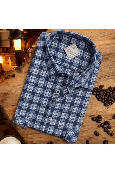 GÖMLEK GALERİSİ Men's Classic Relaxed Fit Plaid Double Pocket Long Sleeve Shirt