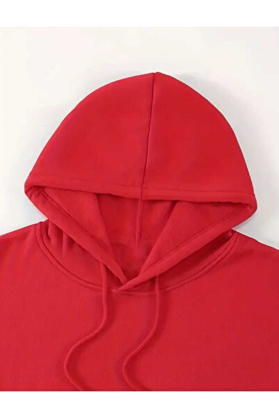 caddekombin Schw Zeo Печатана качулка с джобове Памучна червена суитшърт