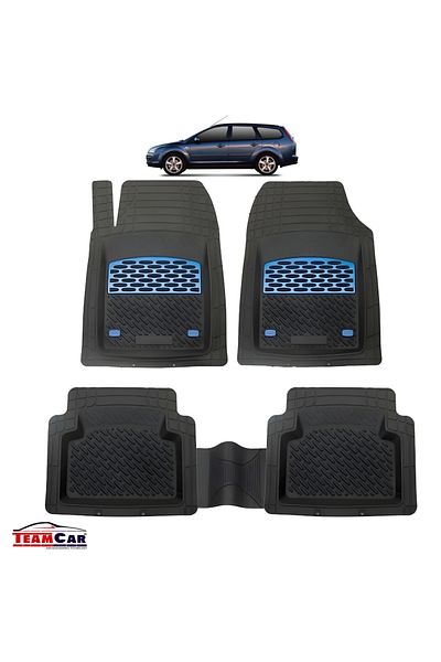 TEAMCAR ® Car Mats Tray Type Compatible Ford Focus Mk2 Combi 5 Doors (2004–2011) Blue