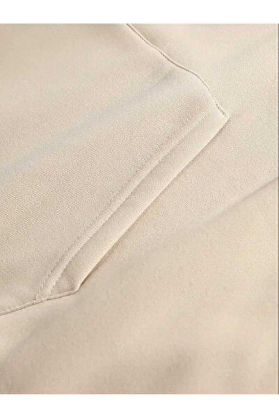 caddekombin Hanorac Ohana cu imprimeu pe spate, cu buzunar, cu interior din lână, bej