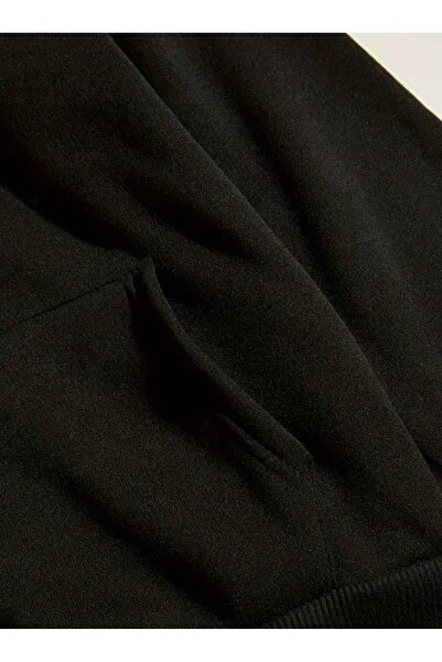 caddekombin Guitar Instrument Printed Hooded Pocket Black Sweatshirt with Wool Inside