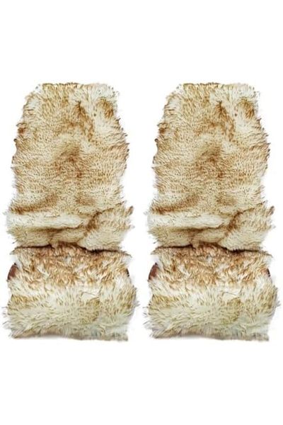 Generic Combo Offer – 2pcs Beige Fuzzy Faux Wool Car Seat Covers, Soft Plush Cushion, Universal Fit