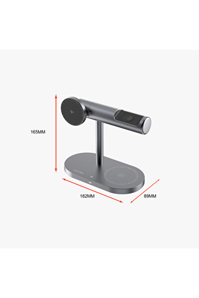 Lenyes PW319 3in1 Kablosuz Şarj Standı Qi2 Şarj Teknolojili Telefon&Akıllı Saat&Kulaklık 15W Gri