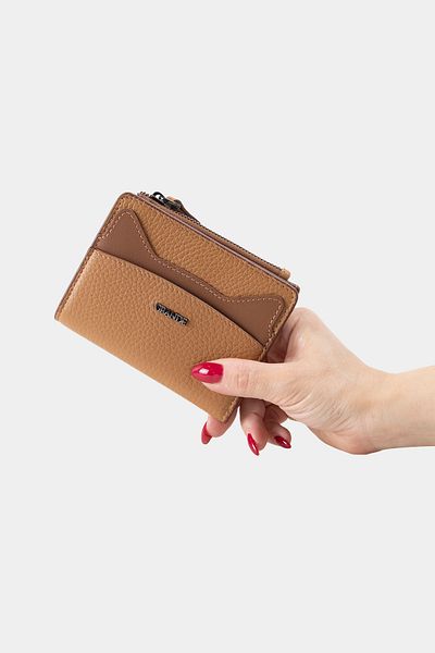 Grande 2828 Genuine Leather Cat Design Minimal Wallet Camel