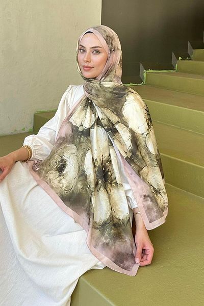 lamelif Bohemian Flower Pattern Soft Shawl Camel