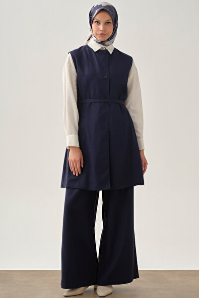 Tuğba Gizli Cepli Pile Detaylı Pantolon - Lacivert