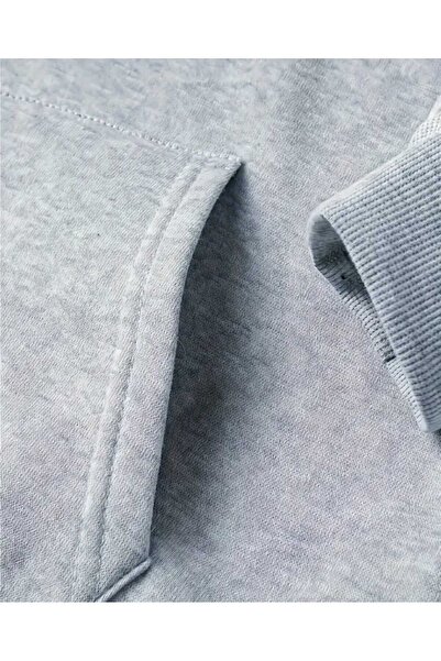 caddekombin Puzzle Heart Printed Hooded Pocket Cotton Gray Sweatshirt