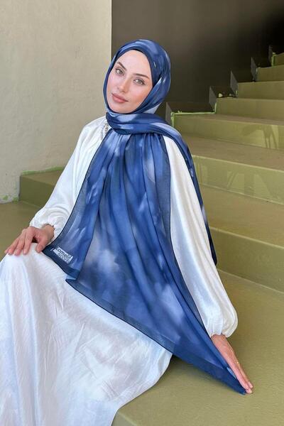 lamelif Model Tie Dye Soft șal bleumarin
