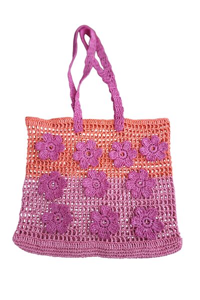No Name Atelier Pink Orange Floral Milano Raffia Mesh Bag