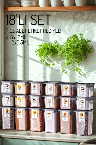 Nandy Home طقم حاوية تخزين مكونة من 18 قطعة مع ملصق هدية / 6x1,2lt-12x0,5lt.