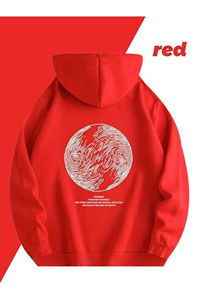 caddekombin Lazarus Back Chest Печатна качулка с джобове Памучна червена суитшърт