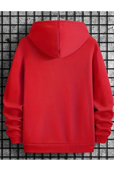 caddekombin Велосипедна червена памучна блуза с качулка, джобове и надпис „Heartbeat“