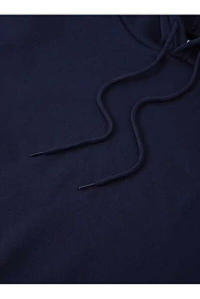 caddekombin Μπλουζάκι με κουκούλα με στάμπα καρδιάς και τσέπες, εσωτερικά μάλλινο, σκούρο μπλε