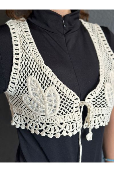 Gönülden Tasarım Lace Embroidery Crop Women's Vest