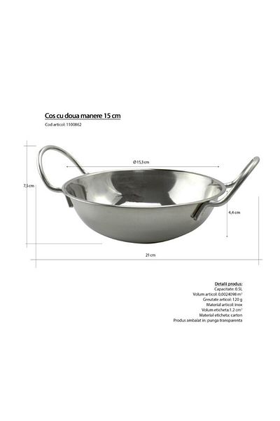 gogiva Basket with two handles, Stainless steel, Ø 15 cm