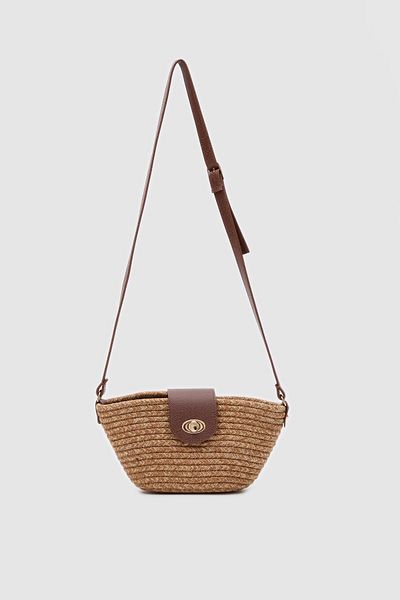Shule Bags Tom Covered Straw Crossbody Bag Mink