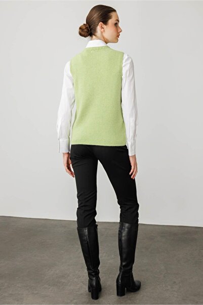 Desen Triko Women's Crew Neck Pocket Top Embroidered Sweater A.E.Green