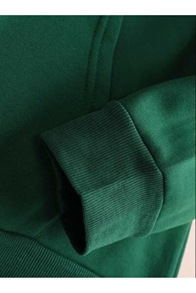 caddekombin AOT Keşif Birliği Arka Göğüs Baskılı Kapüşonlu Cepli İçi Yünlü Yeşil Sweatshirt