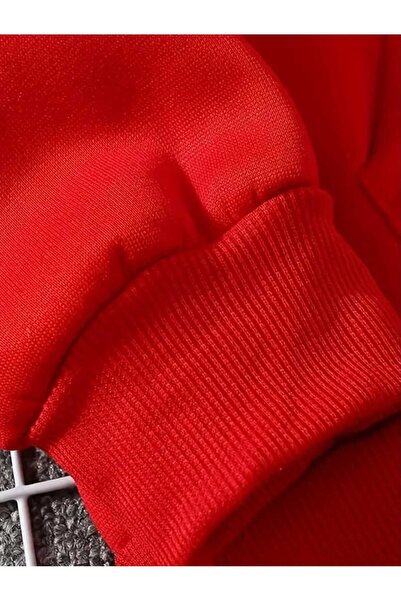 caddekombin Hanorac roșu din bumbac cu buzunar și imprimeu pe spate I May Look Calm