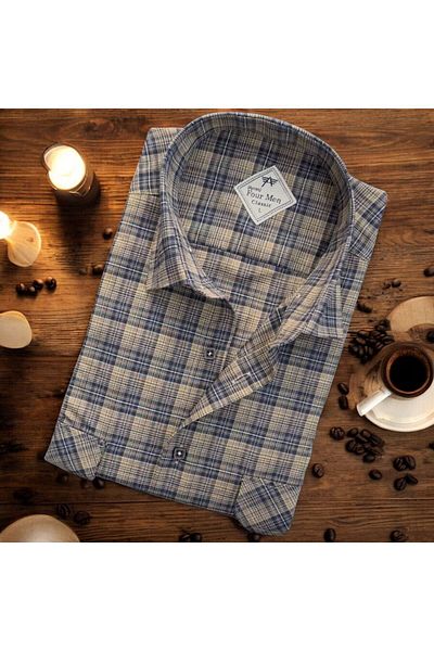 GÖMLEK GALERİSİ Men's Classic Relaxed Fit Plaid Double Pocket Long Sleeve Shirt