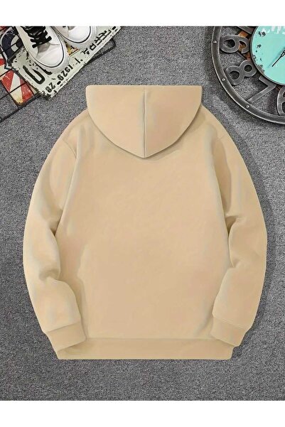 caddekombin Μπεζ φούτερ με κουκούλα με στάμπα καρδιάς και τσέπες με επένδυση από μαλλί