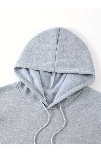 caddekombin Schw Zeo Printed Hooded Pocket Cotton Gray Sweatshirt