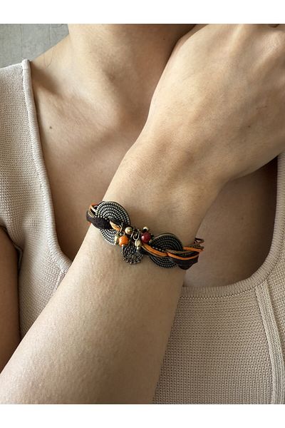 dela otantik Handmade Bohemian Authentic Leather Bracelet – Antique Hittite Bead Detailed Ethnic Bijoux Jewelry Bracelet