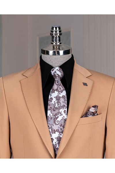 TerziAdemAltun Italian Style Slim Fit Mono Lapel Jacket Pants Suit Camel T14235