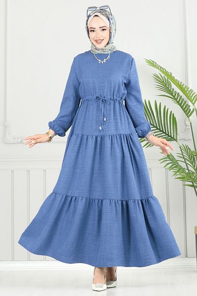 ModaMerve Sofia Dress with Tunnel on the Waist 025Mr1077-M Indigo