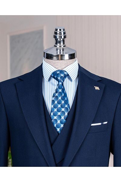 TerziAdemAltun Italian Style Slim Fit Jacket Vest Pants Suit Navy Blue T14384