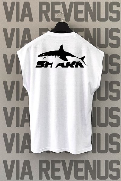 Vordevia Shark Gym Back Printed Zero Sleeve Crew Neck Sports Tshirt