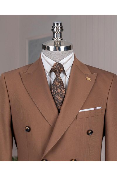 TerziAdemAltun Italian Style Double Breasted Jacket Pants Suit Brown T14192