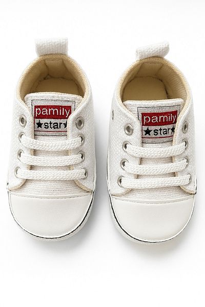 mini mia Cotton Canvas First Step Baby Shoes - Lace-Up, Unisex, Comfortable Sole