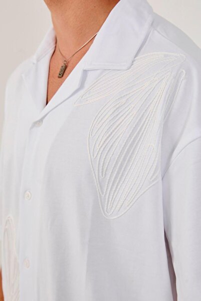 Rocqerx R-6094 Πουκάμισο με κοντό μανίκι με λεπτομέρεια κέντημα με γιακά