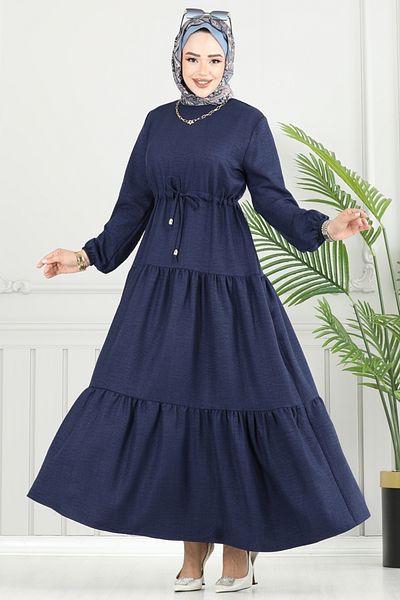 ModaMerve Sofia Dress with Tunnel at the Waist 025Mr1077-M Navy