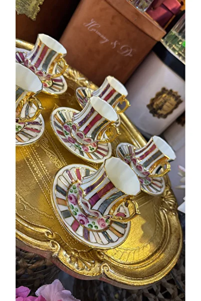 Handmade Esterhomedecor 6 Personality Hand Painting Pearlescent Porcelain Coffee Cup Set