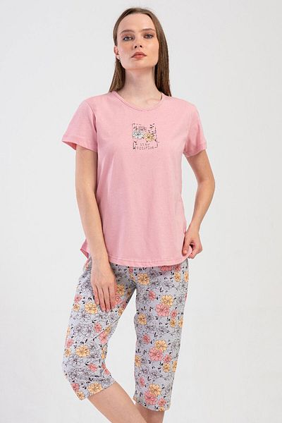 VİENETTA Women's Short Sleeve Capri Pajama Set, 408187