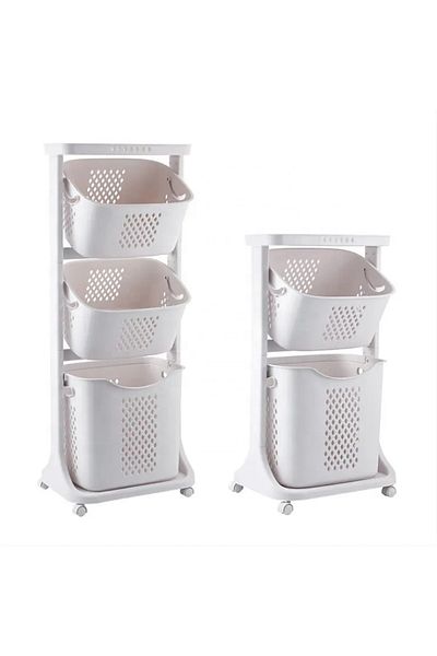 Türkiye Slim Vertical Laundry Sorter Hamper with Wheels & Storage Shelf Plastic Rolling Basket for Kitchen &