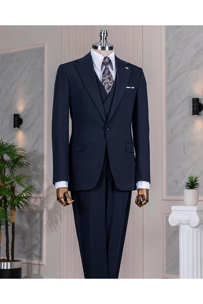 TerziAdemAltun Italian Style Slim Fit Jacket Vest Pants Suit Navy Blue T14186