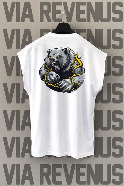Vordevia Bear Back Printed Zero Sleeve Crew Neck Sports Tshirt