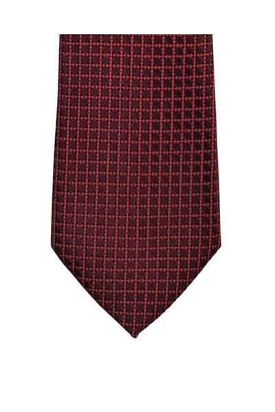 1001 Kravat Classic Burgundy Tie with Red Square Pattern 8 cm Wide