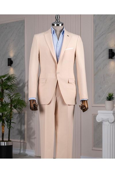 TerziAdemAltun Italian Style Slim Fit Jacket Pants Suit Beige T14160