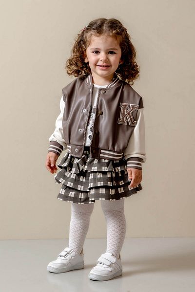 JNF kids Baby Girl & Child Leather Jacket College Skirt Suit (with Necklace and Pantyhose Gift)