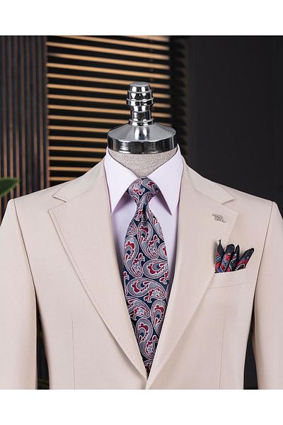 TerziAdemAltun Italian Style Slim Fit Mono Lapel Jacket Pants Suit Beige T14011