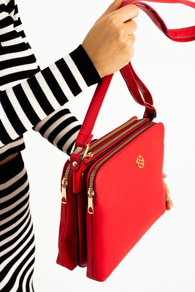Sanmorris 1329 Women's 4 Compartment Faux Leather Adjustable Crossbody Bag