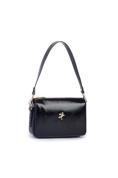 Nas Bag Geantă de umăr și crossbody pentru femei din piele lacuită neagră